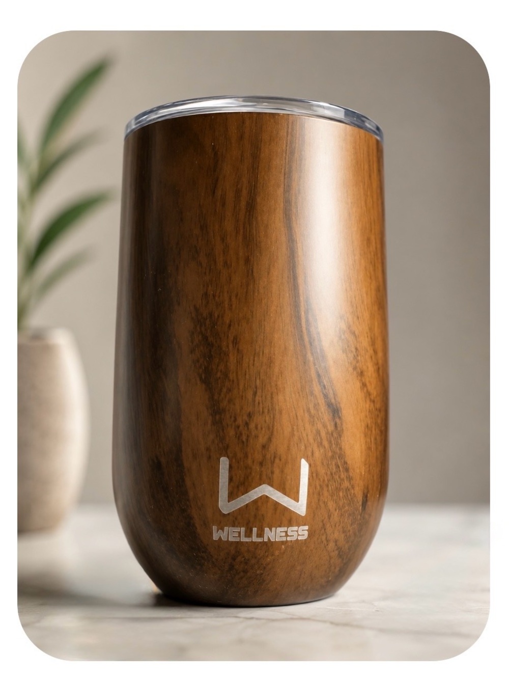 Wellness Brown Woodgrain Travel Tumbler